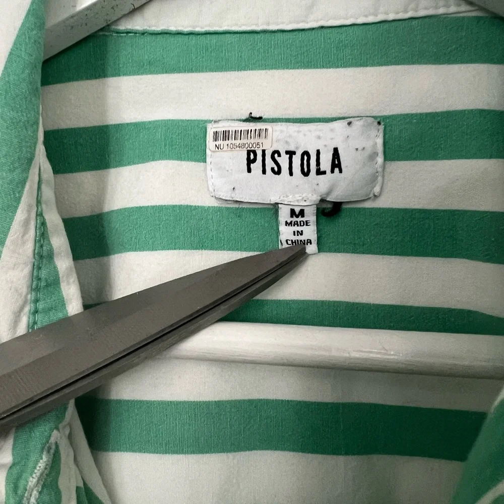 Anthropologie Pistola Mint and White cropped Striped Women's shirt SZ M - Picture 4 of 4